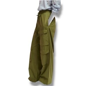 Essentiel Antwerp Fopy Green Wide Leg Cargo Pant Drawstring Size EU 34 US 4